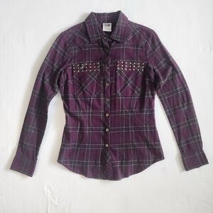 GENUINE HARLEY DAVIDSON Size XS Purple Flannel w/ Studded Pockets Embroidered